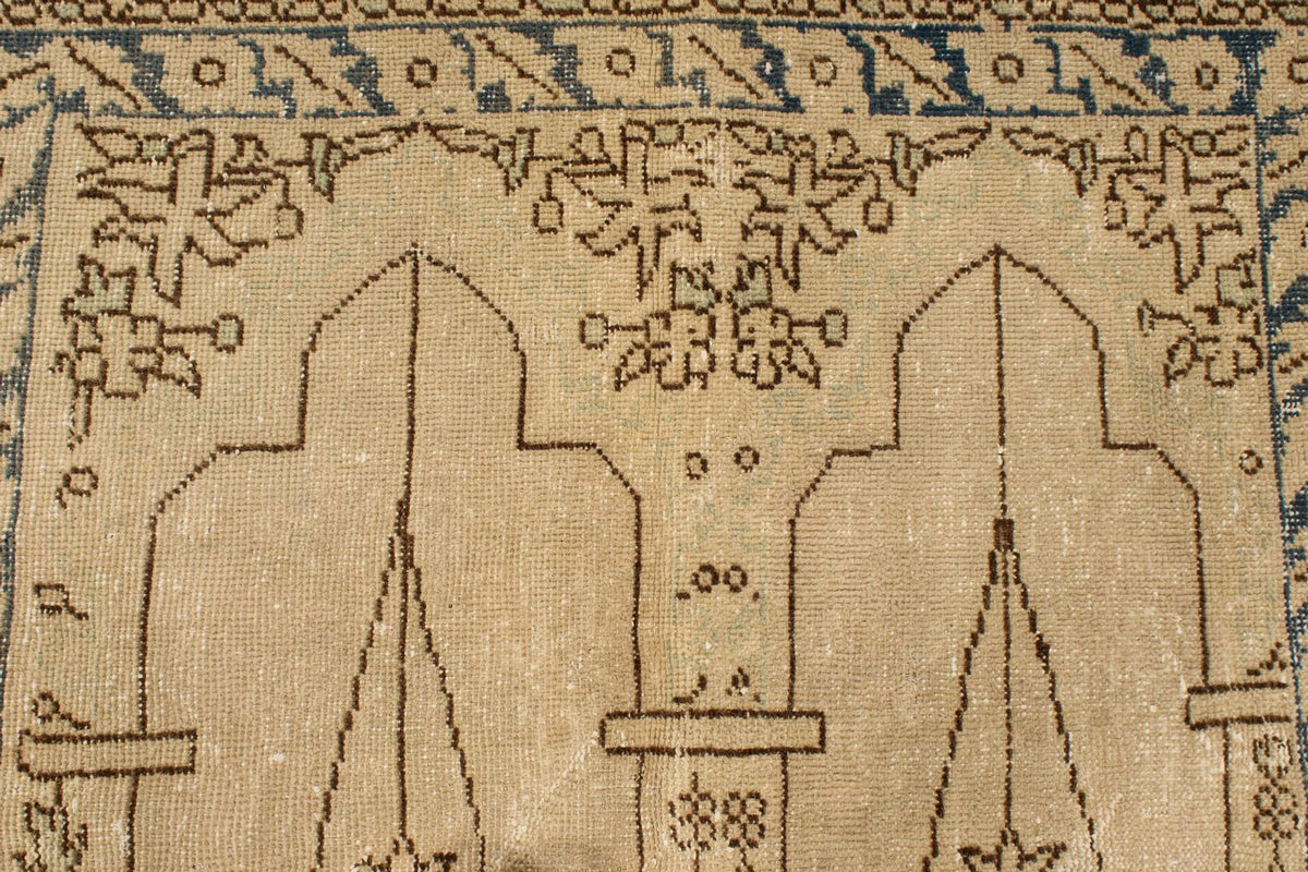 4x4 Ivory and Blue Turkish Tribal Rug