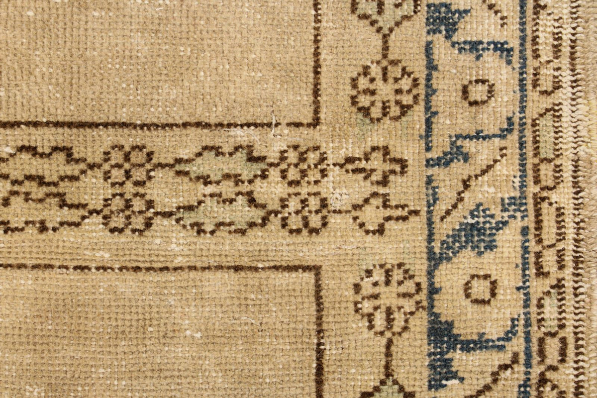 4x4 Ivory and Blue Turkish Tribal Rug