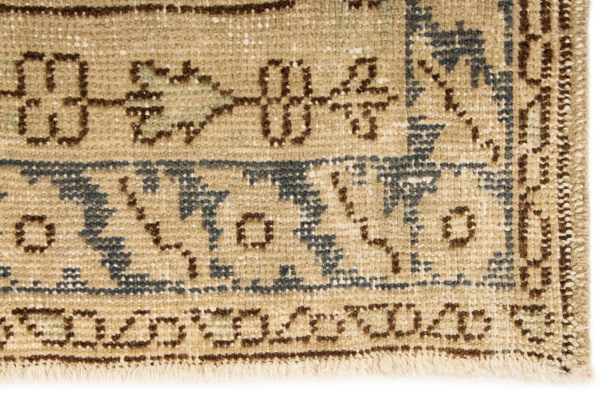4x4 Ivory and Blue Turkish Tribal Rug