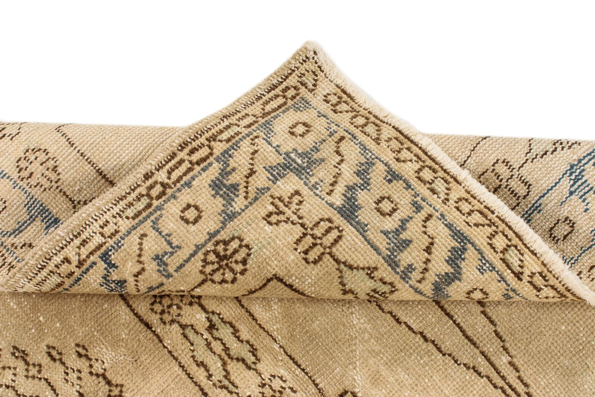 4x4 Ivory and Blue Turkish Tribal Rug