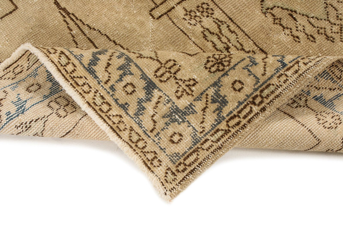 4x4 Ivory and Blue Turkish Tribal Rug