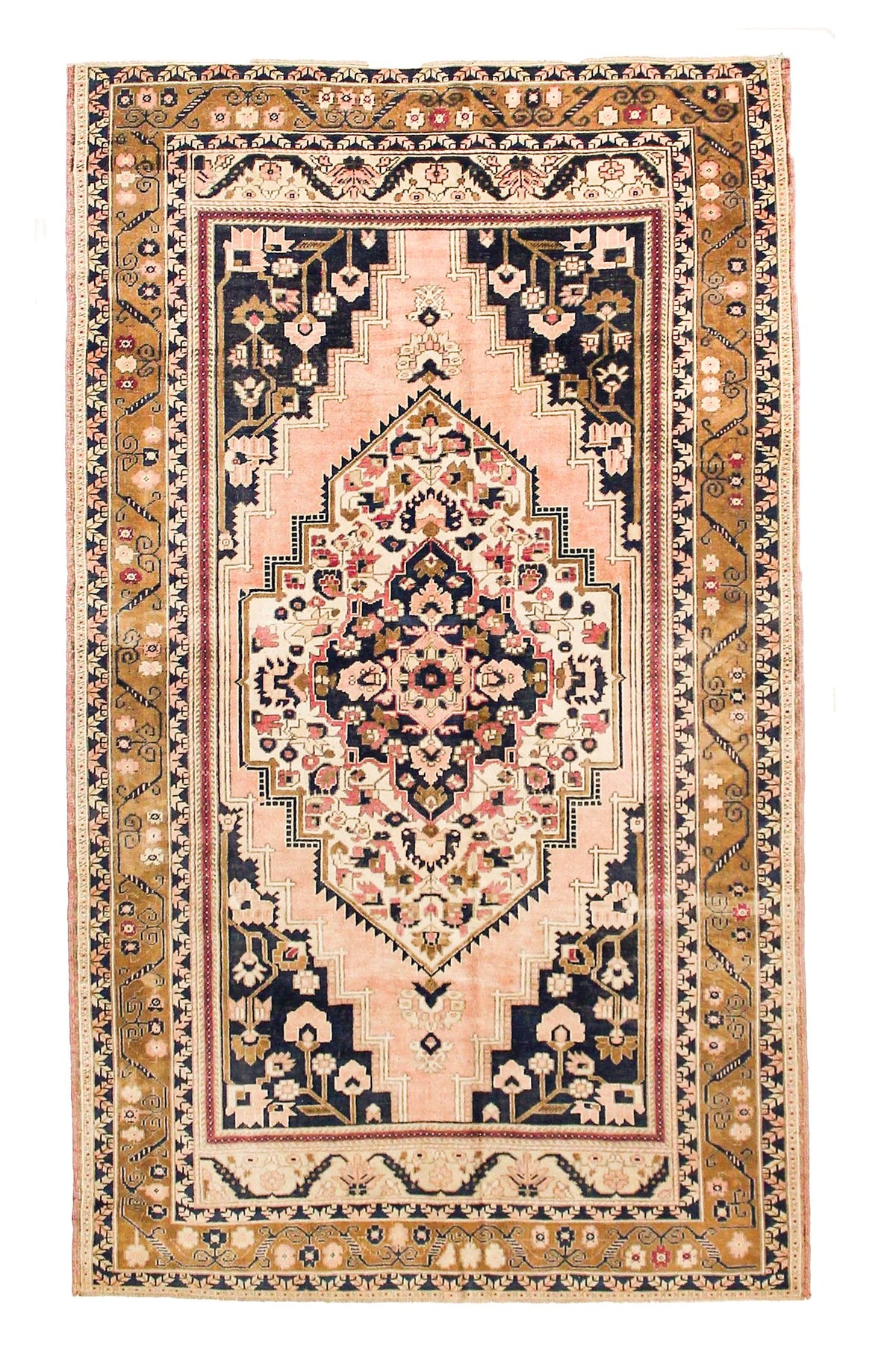 6x9 Navy and Peach Anatolian Turkish Tribal Rug