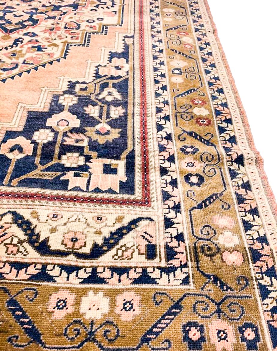 6x9 Navy and Peach Anatolian Turkish Tribal Rug
