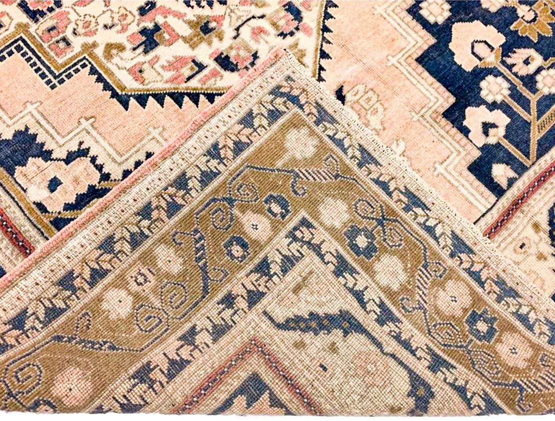 6x9 Navy and Peach Anatolian Turkish Tribal Rug