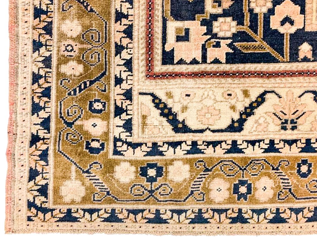 6x9 Navy and Peach Anatolian Turkish Tribal Rug