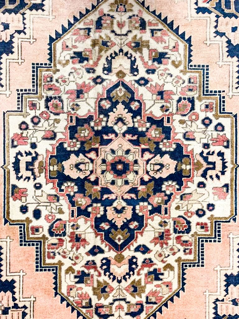 6x9 Navy and Peach Anatolian Turkish Tribal Rug