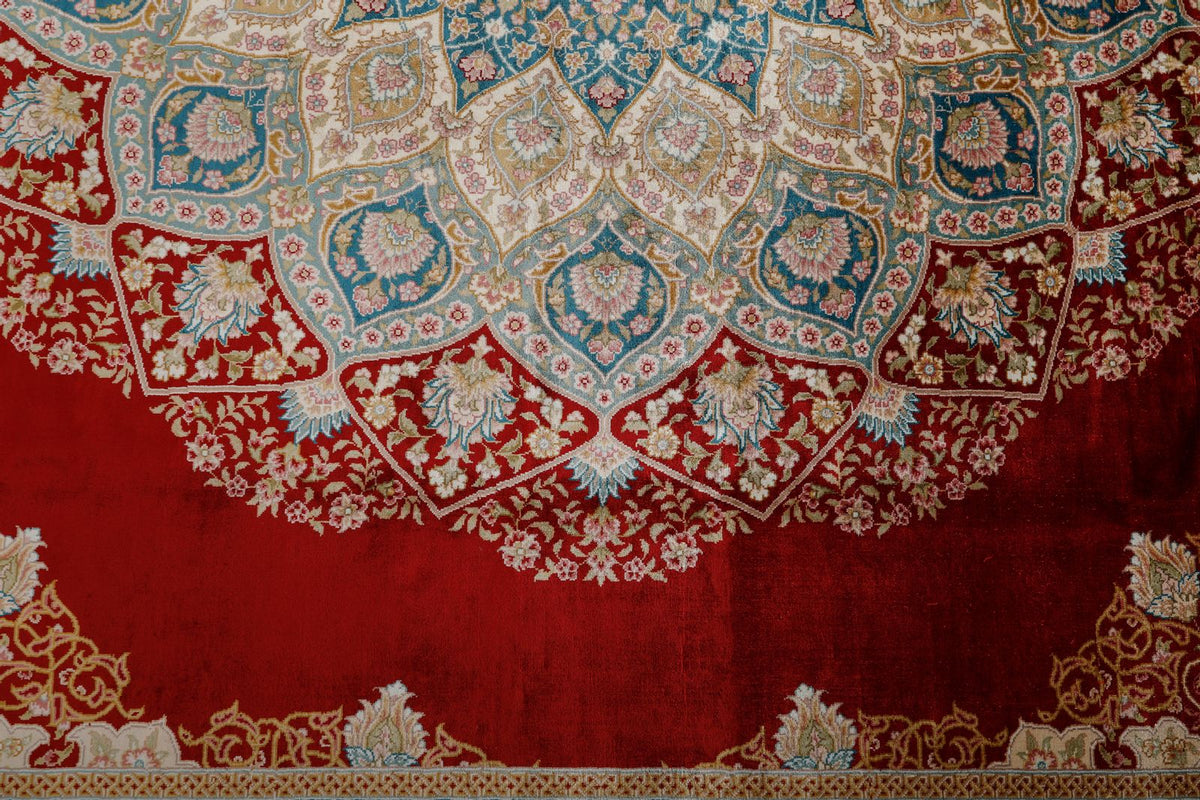 8x10 Red and Blue Turkish Silk Rug