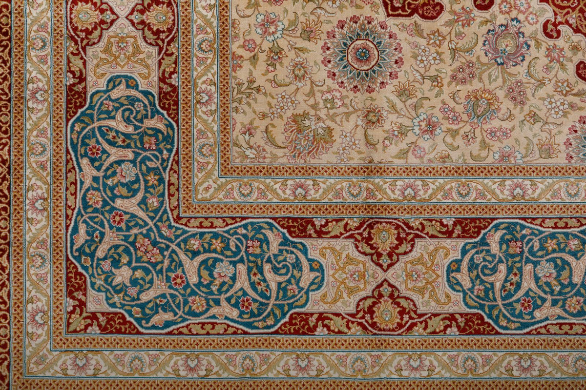 8x10 Red and Blue Turkish Silk Rug