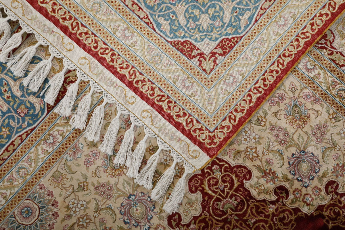 8x10 Red and Blue Turkish Silk Rug
