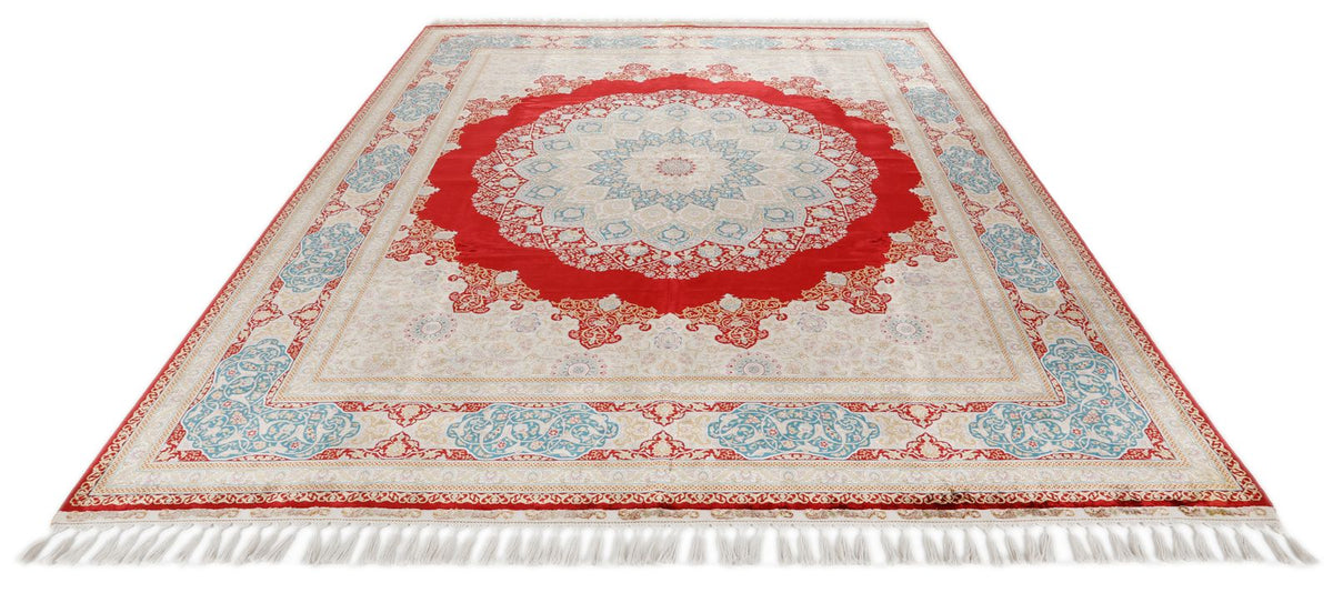 8x10 Red and Blue Turkish Silk Rug