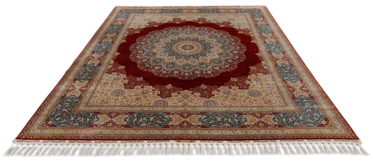 8x10 Red and Blue Turkish Silk Rug