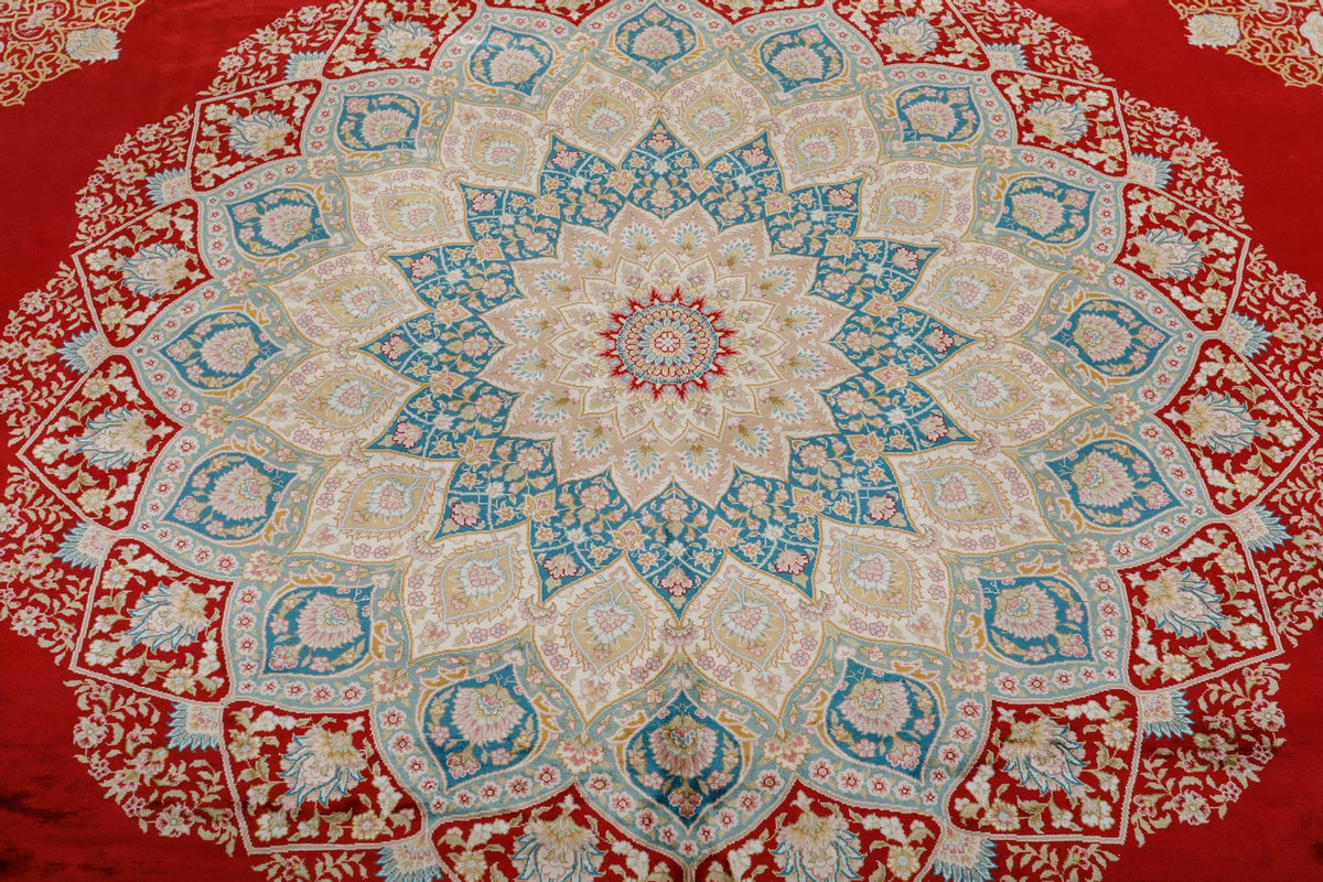 8x10 Red and Blue Turkish Silk Rug