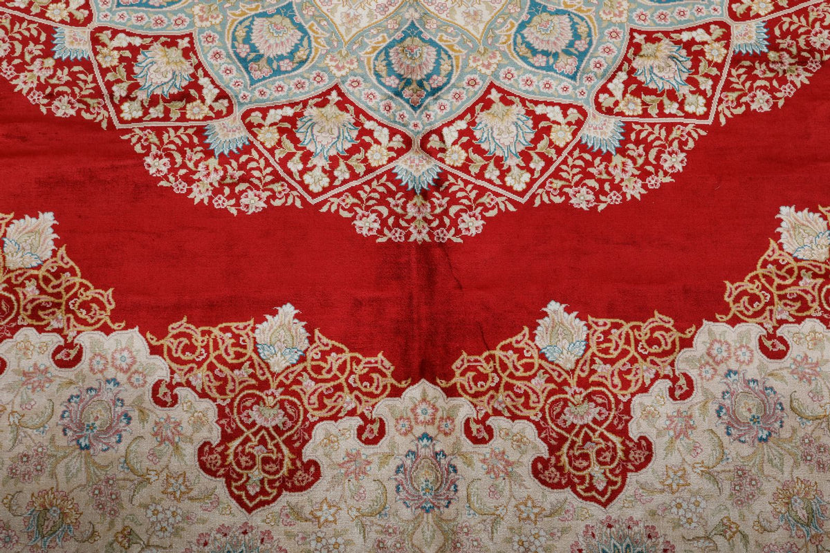 8x10 Red and Blue Turkish Silk Rug