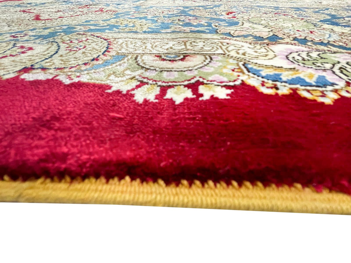 9x12 Red and Blue Turkish Silk Rug
