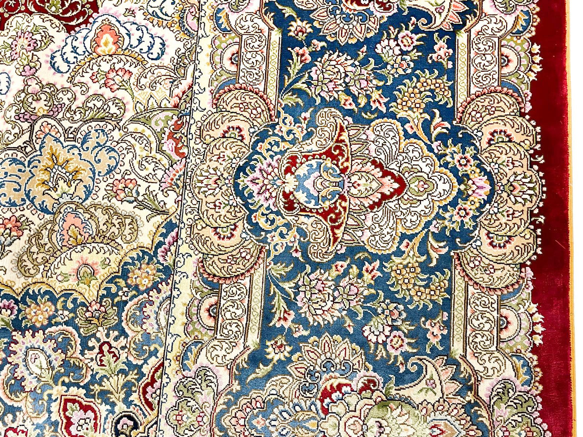 9x12 Red and Blue Turkish Silk Rug