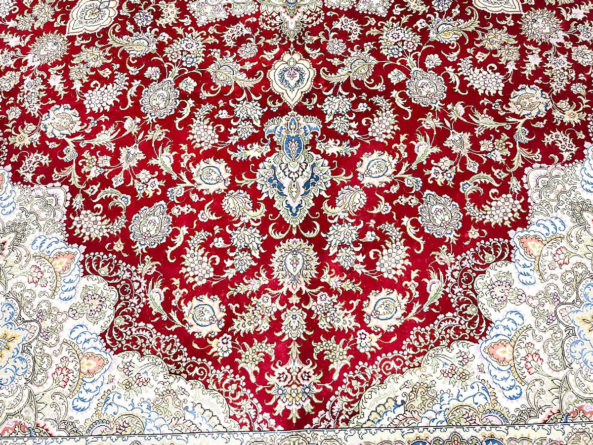 9x12 Red and Blue Turkish Silk Rug