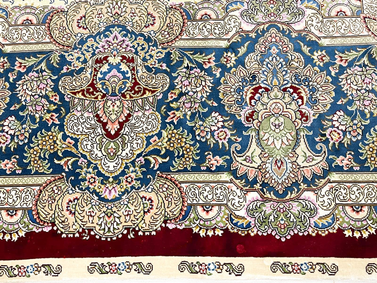 9x12 Red and Blue Turkish Silk Rug