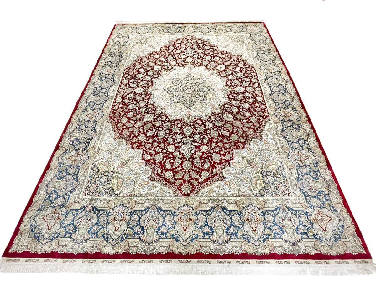 9x12 Red and Blue Turkish Silk Rug