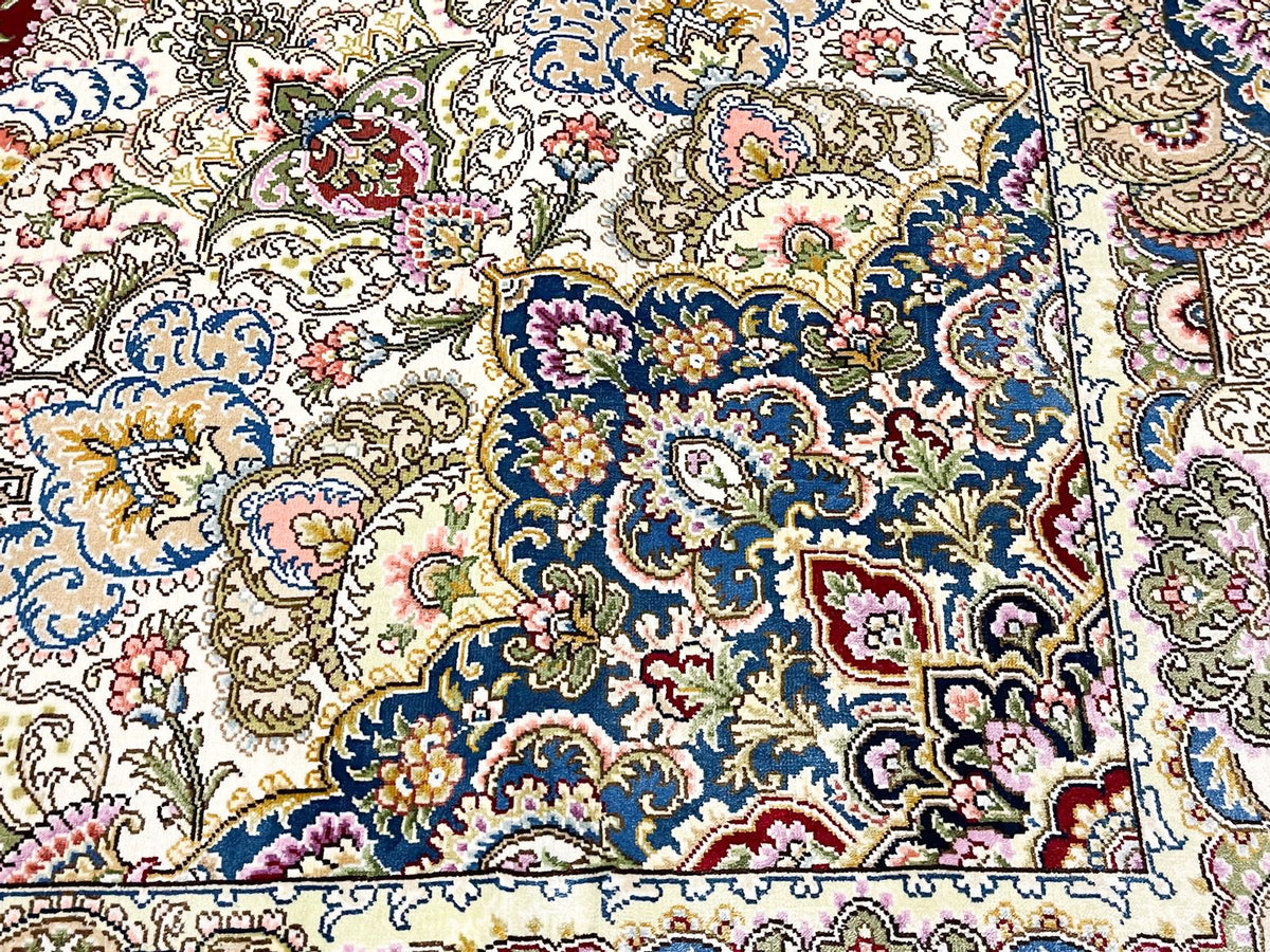 9x12 Red and Blue Turkish Silk Rug