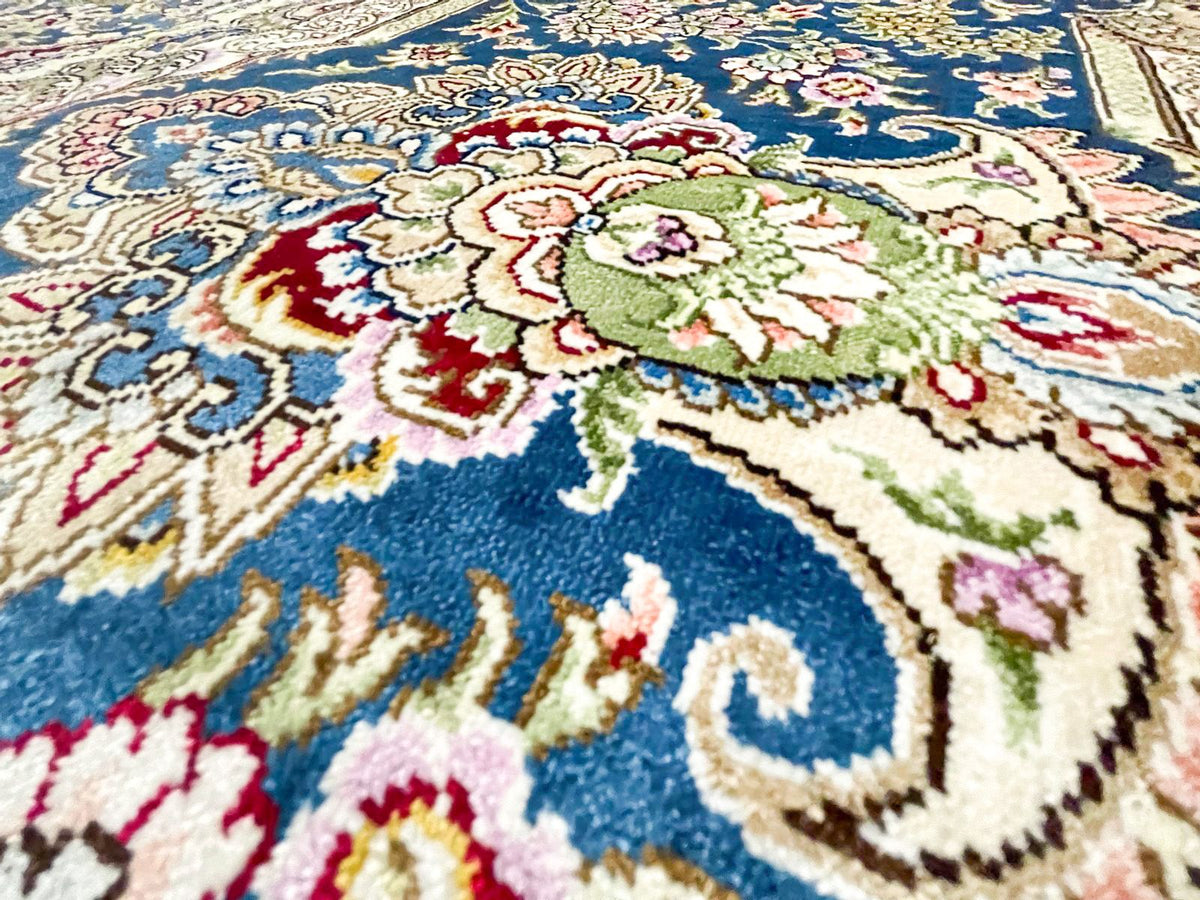 9x12 Red and Blue Turkish Silk Rug