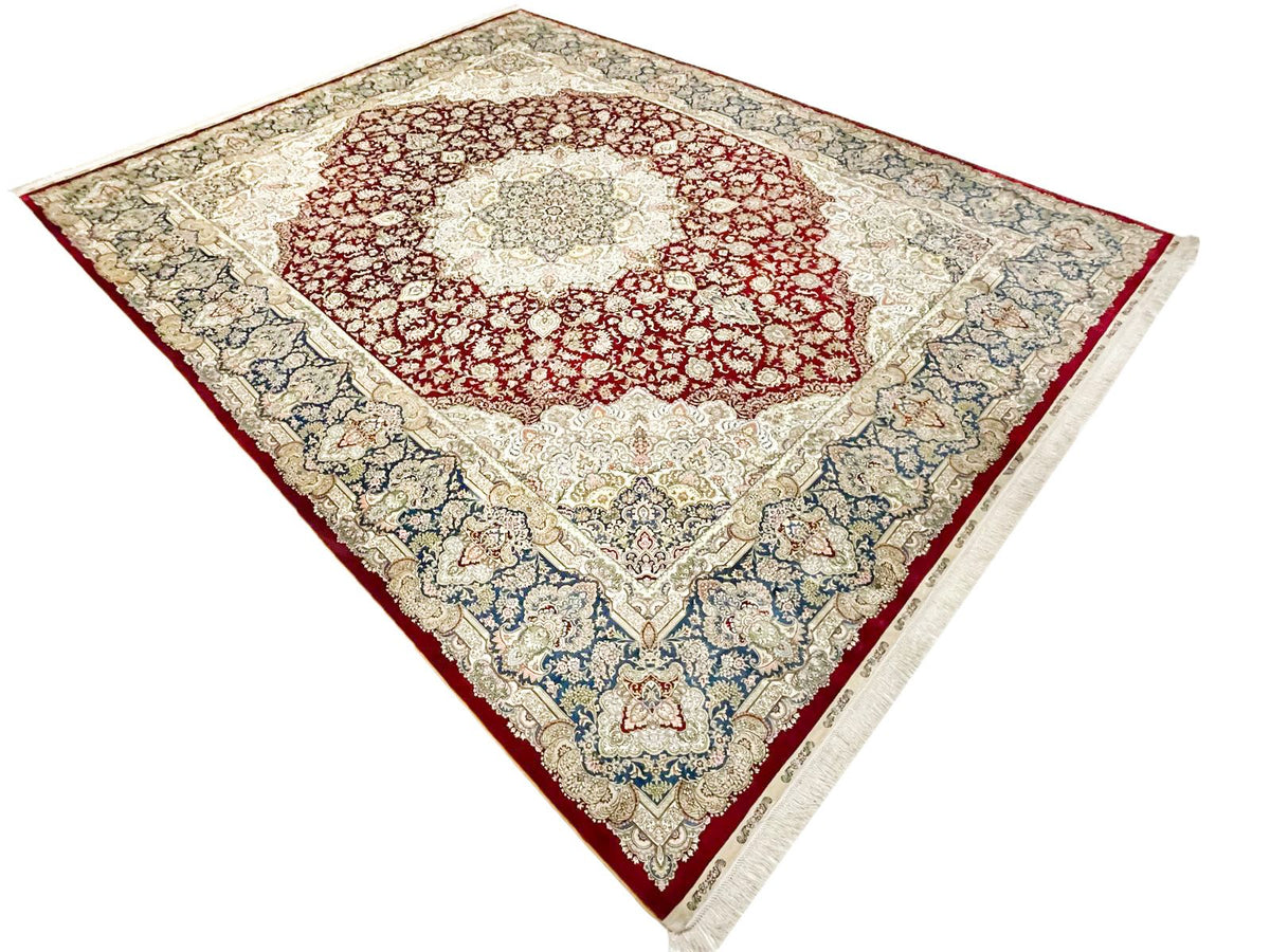 9x12 Red and Blue Turkish Silk Rug