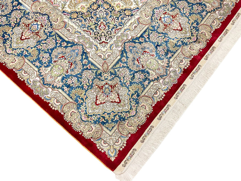 9x12 Red and Blue Turkish Silk Rug