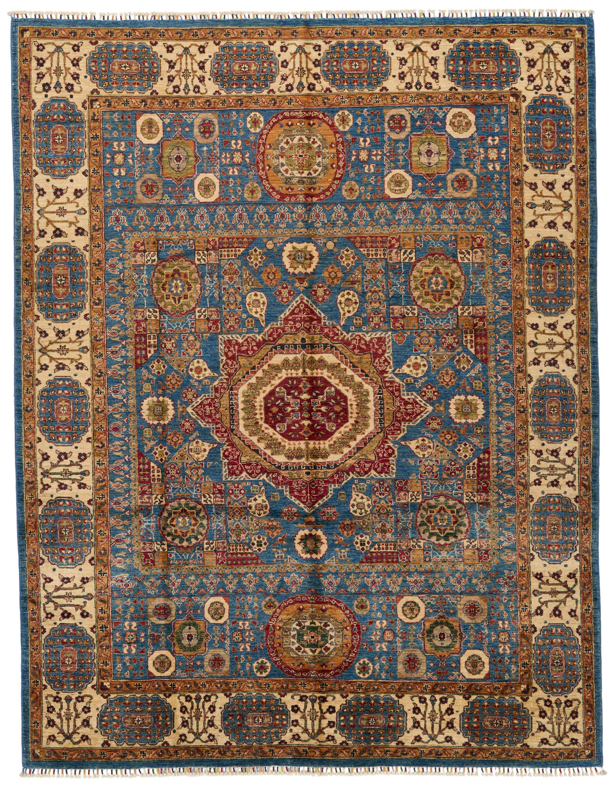 8x10 Light Blue and Ivory Turkish Tribal Rug