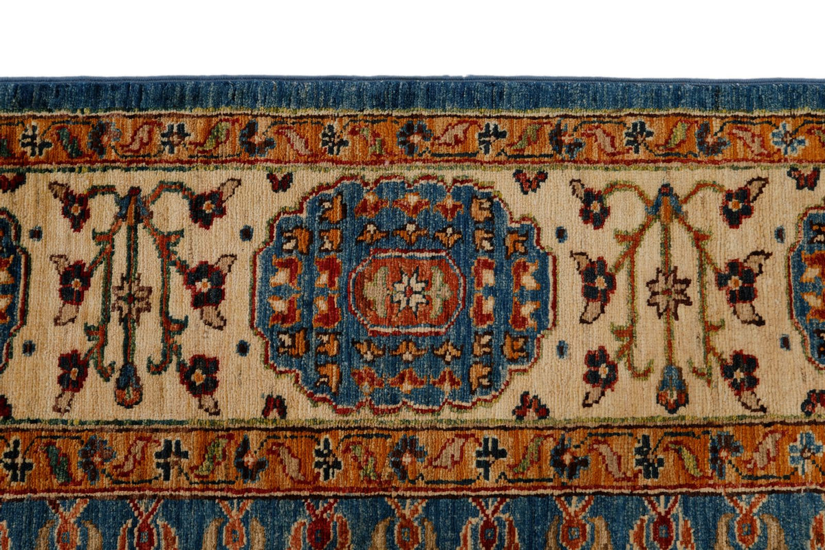 8x10 Light Blue and Ivory Turkish Tribal Rug