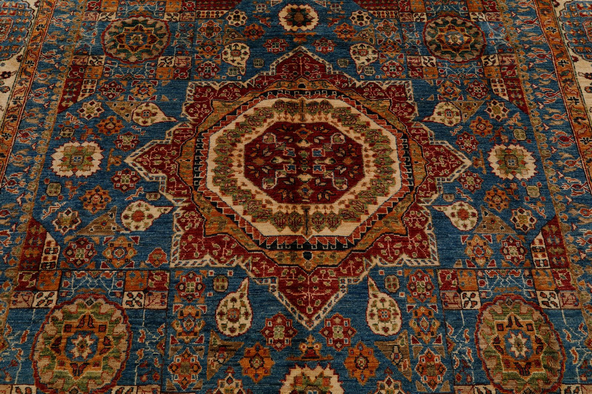 8x10 Light Blue and Ivory Turkish Tribal Rug