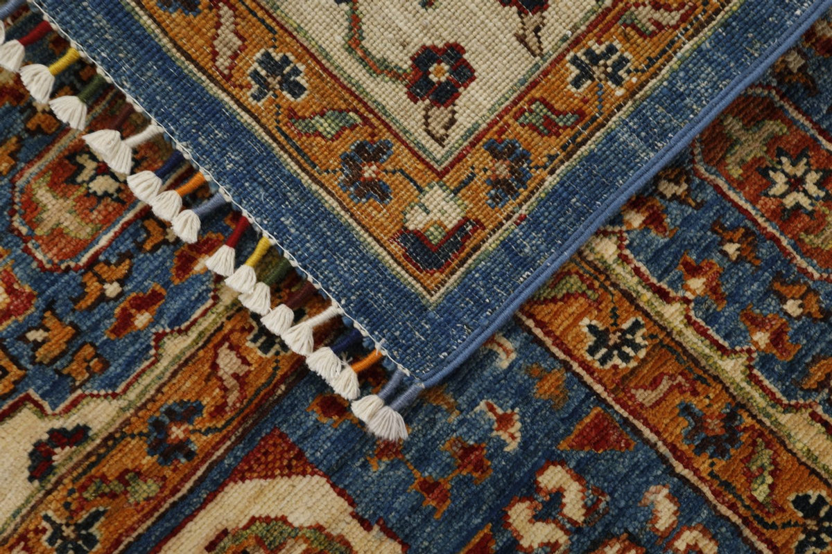 8x10 Light Blue and Ivory Turkish Tribal Rug