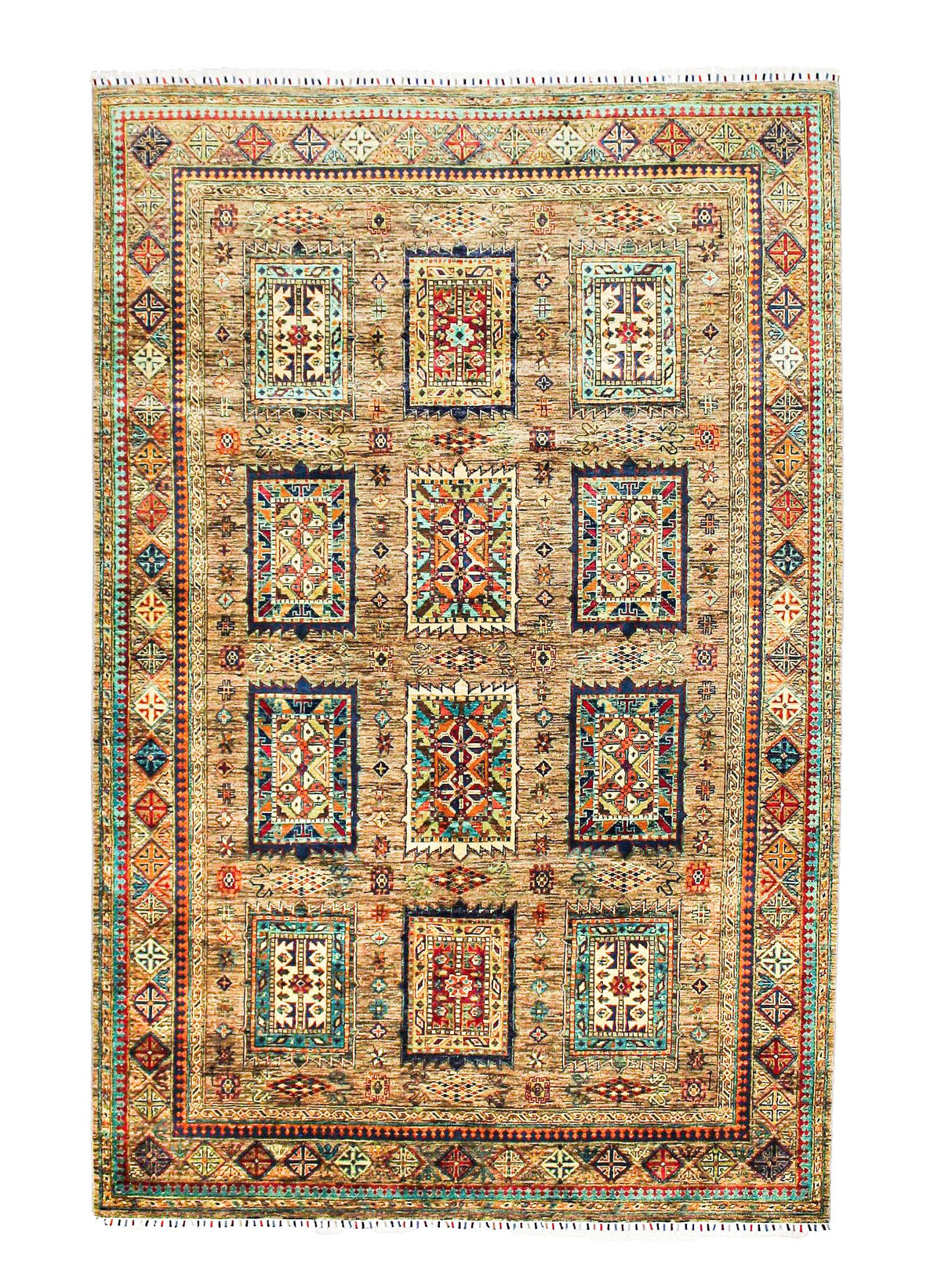 6x9 Gray and Orange Tribal Rug