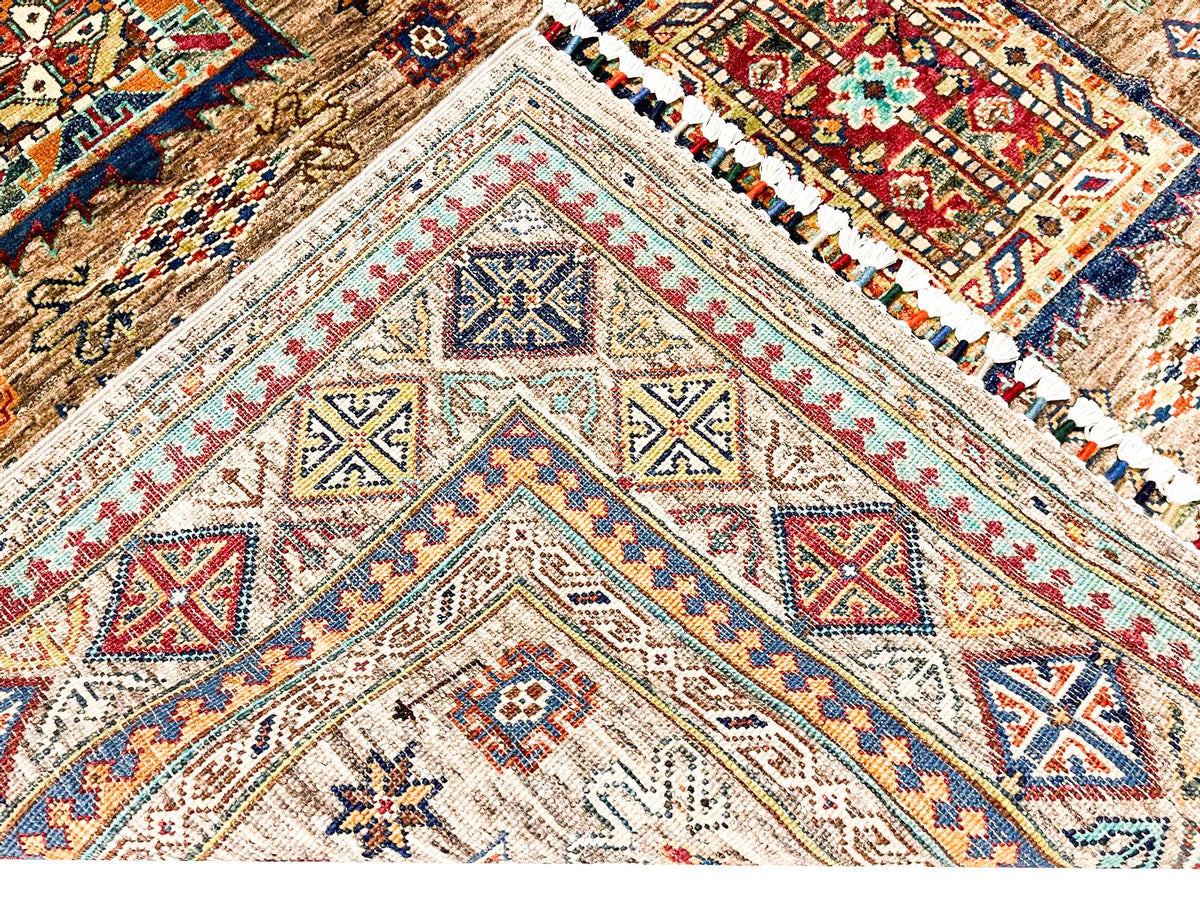 6x9 Gray and Orange Tribal Rug