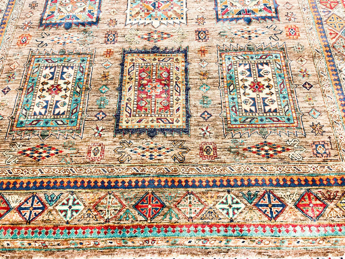 6x9 Gray and Orange Tribal Rug