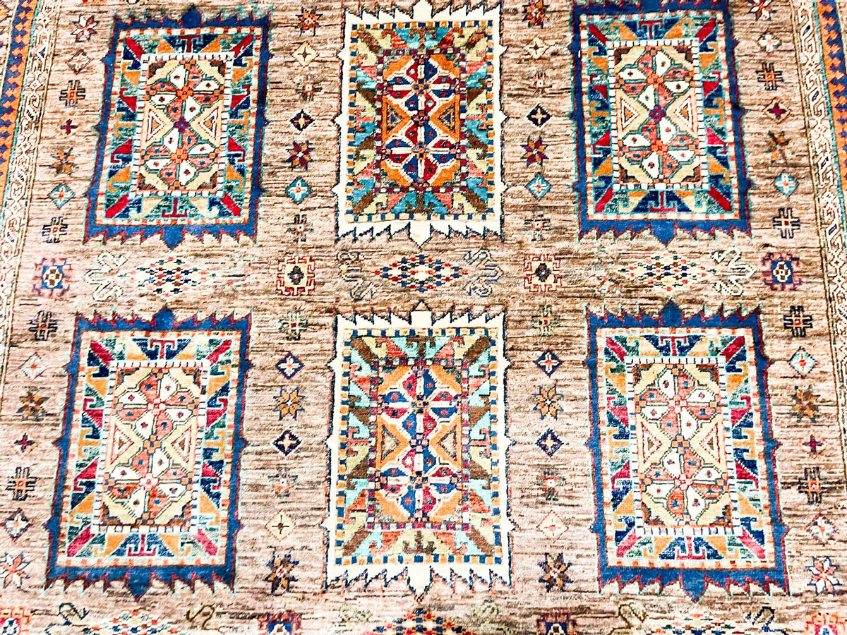 6x9 Gray and Orange Tribal Rug