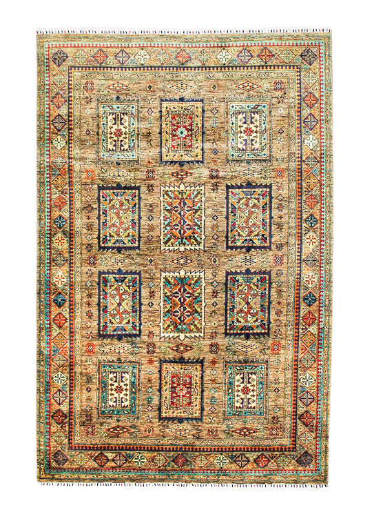 6x9 Gray and Orange Tribal Rug