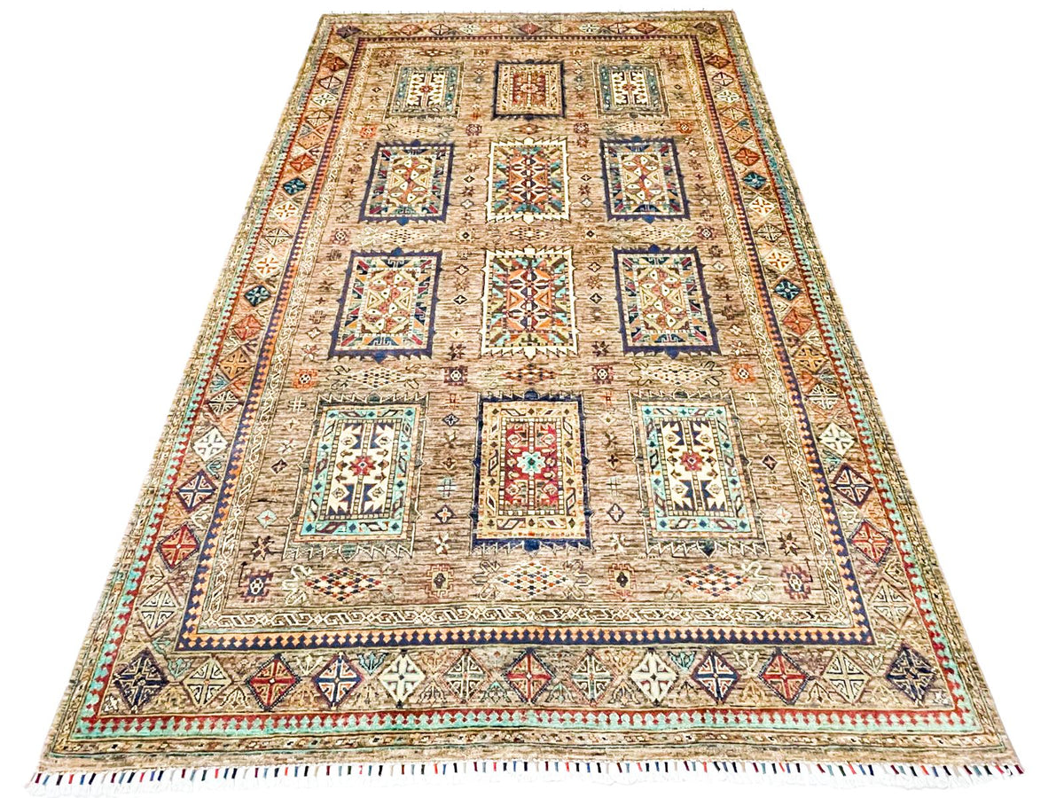 6x9 Gray and Orange Tribal Rug