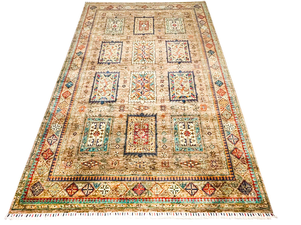 6x9 Gray and Orange Tribal Rug