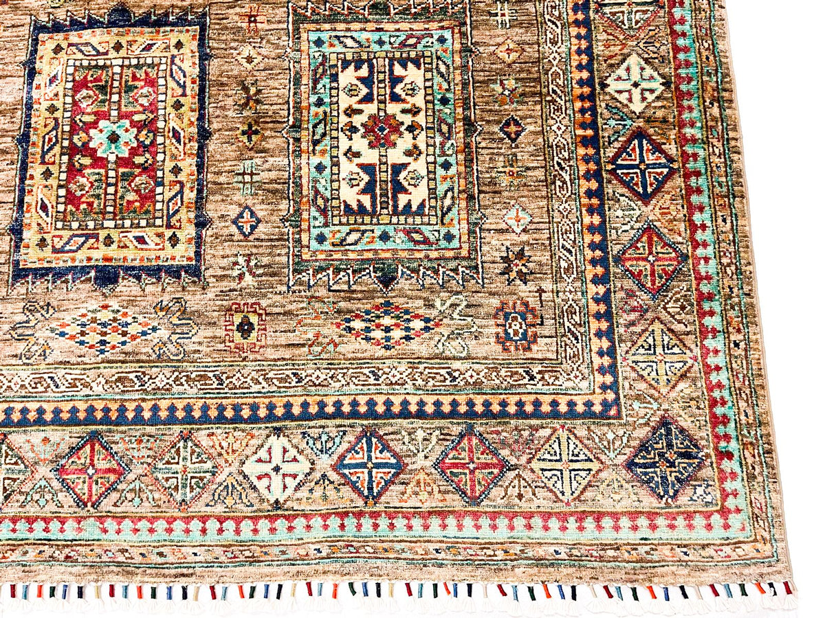 6x9 Gray and Orange Tribal Rug