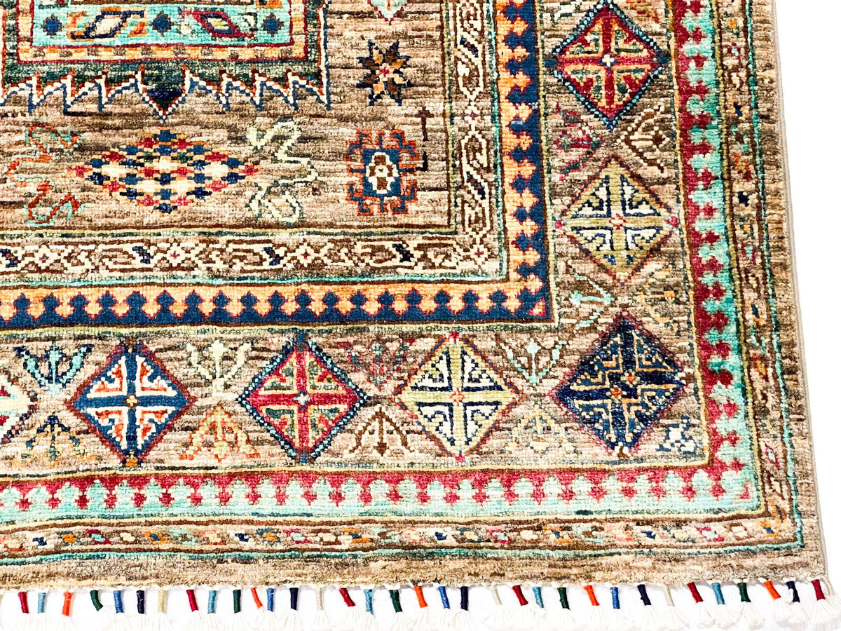 6x9 Gray and Orange Tribal Rug