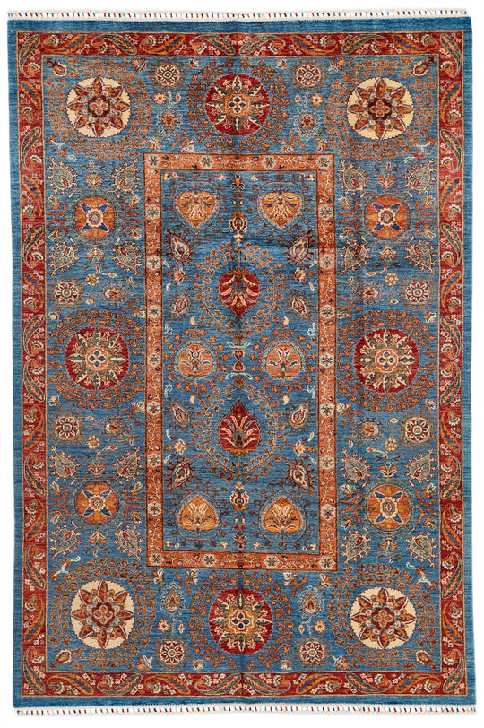 6x10 Blue and Multicolor Anatolian Traditional Rug