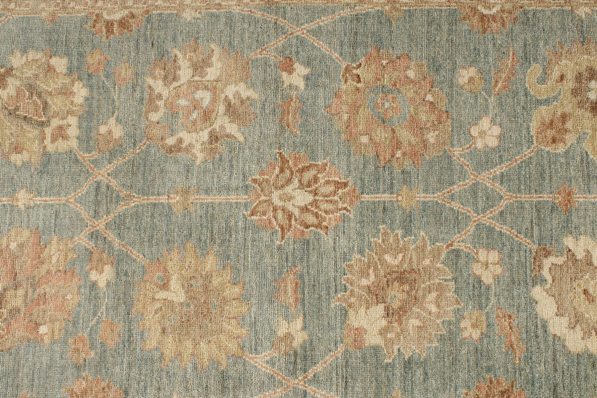 4x41 Blue and Ivory Turkish Oushak Runner