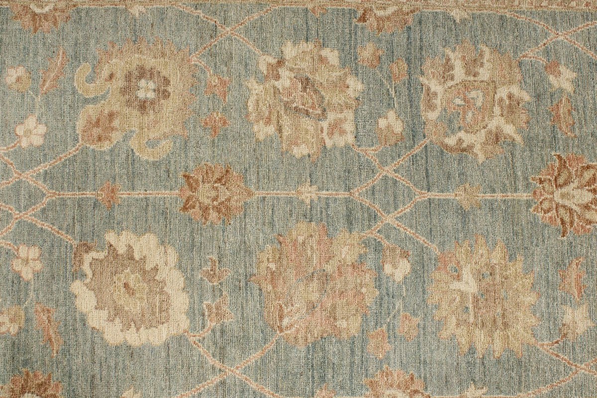 4x41 Blue and Ivory Turkish Oushak Runner