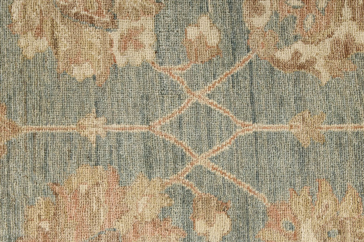 4x41 Blue and Ivory Turkish Oushak Runner