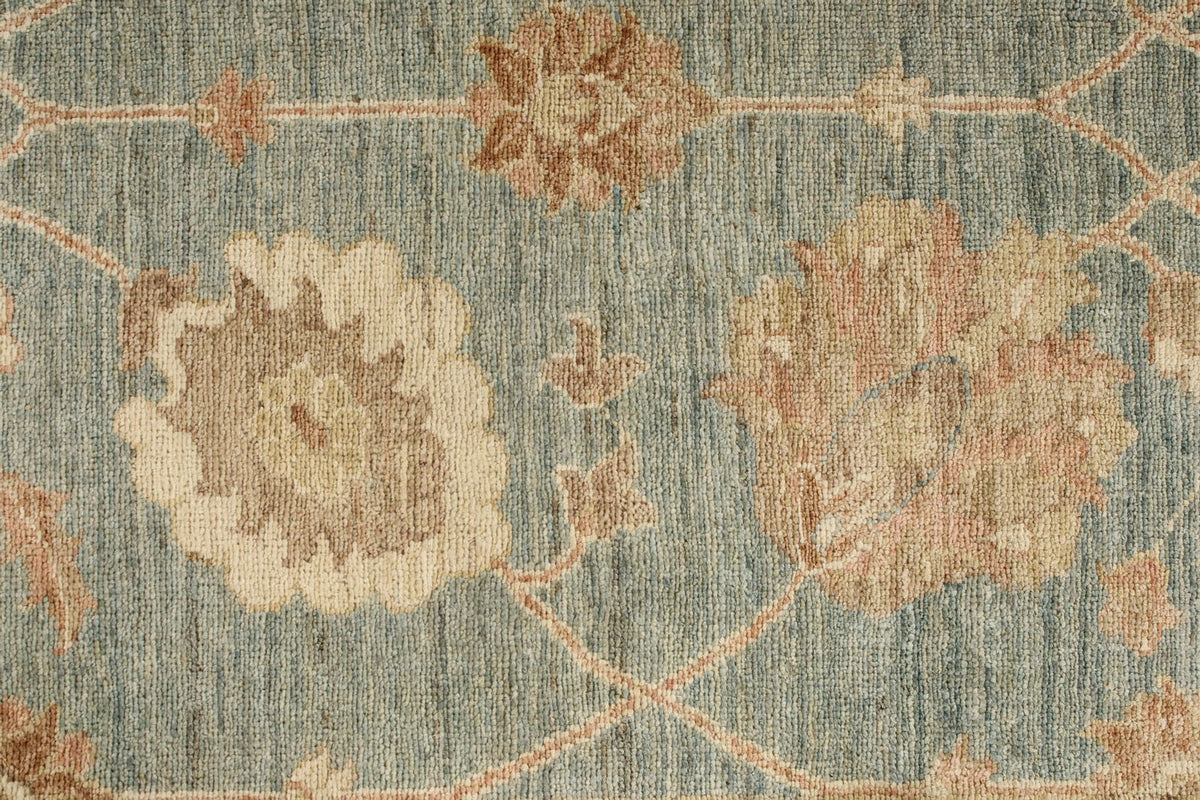 4x41 Blue and Ivory Turkish Oushak Runner
