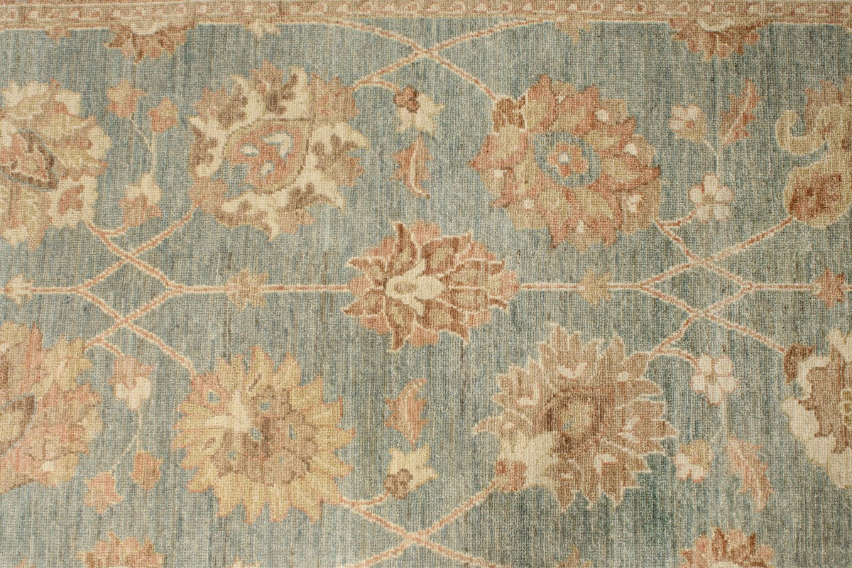 4x41 Blue and Ivory Turkish Oushak Runner
