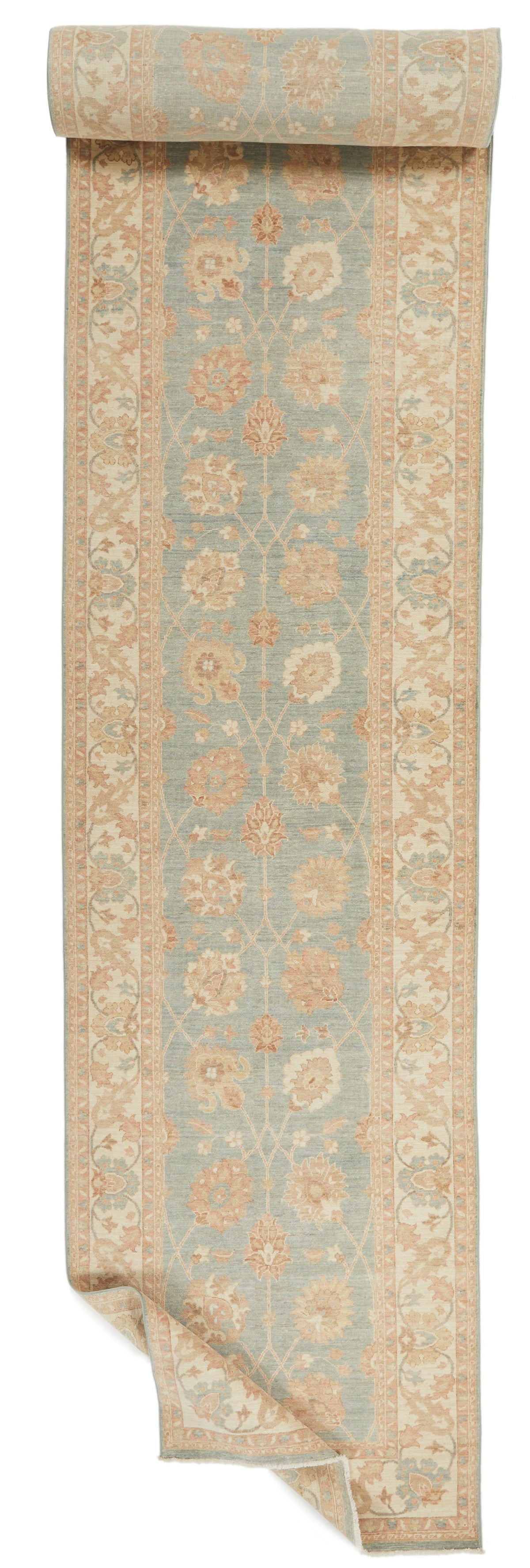 4x41 Blue and Ivory Turkish Oushak Runner