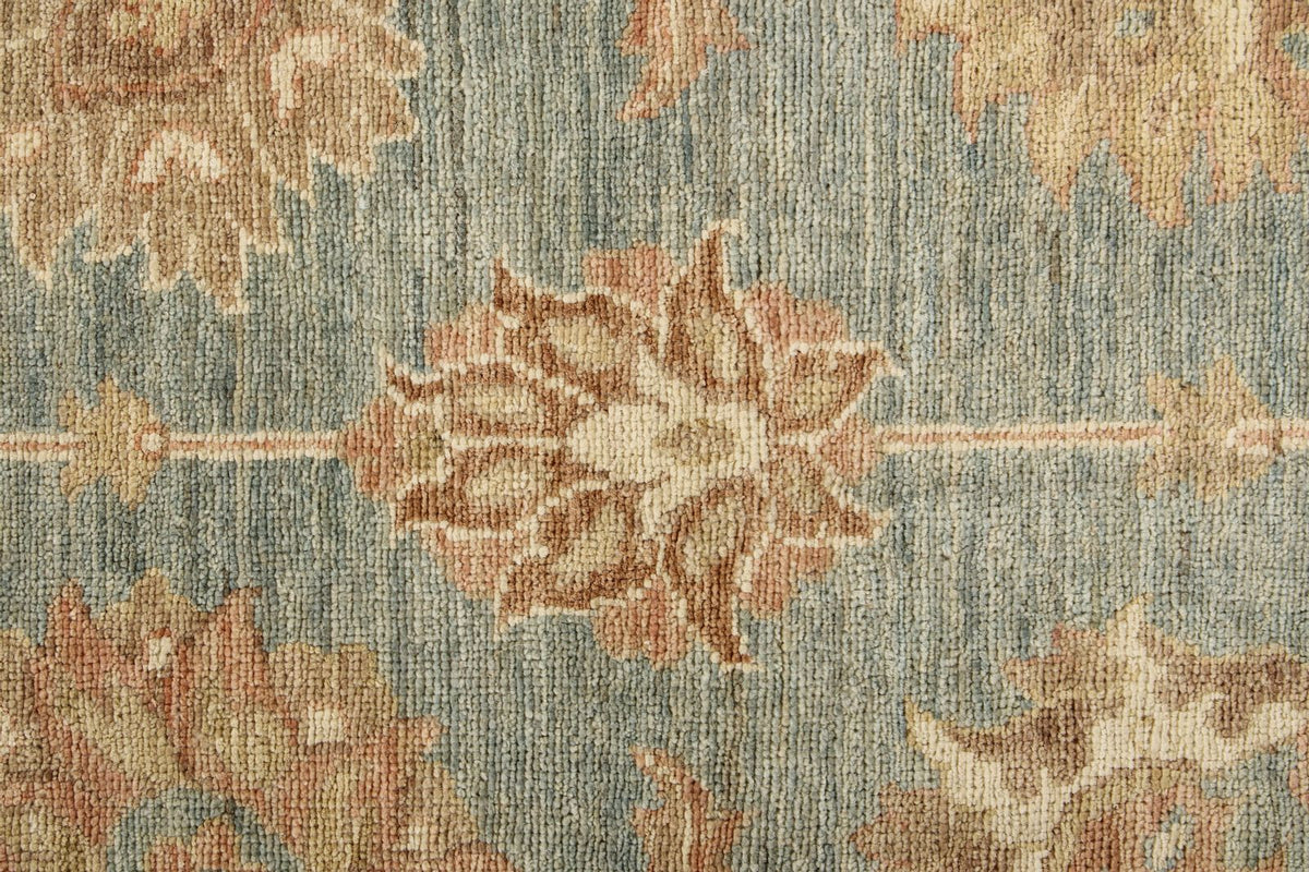 4x41 Blue and Ivory Turkish Oushak Runner