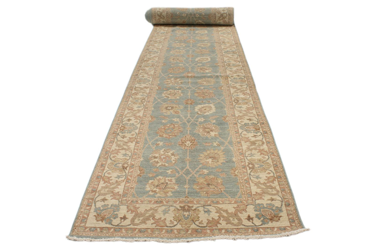 4x41 Blue and Ivory Turkish Oushak Runner