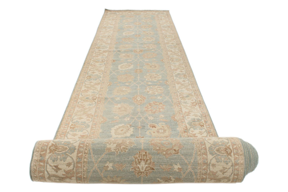 4x41 Blue and Ivory Turkish Oushak Runner