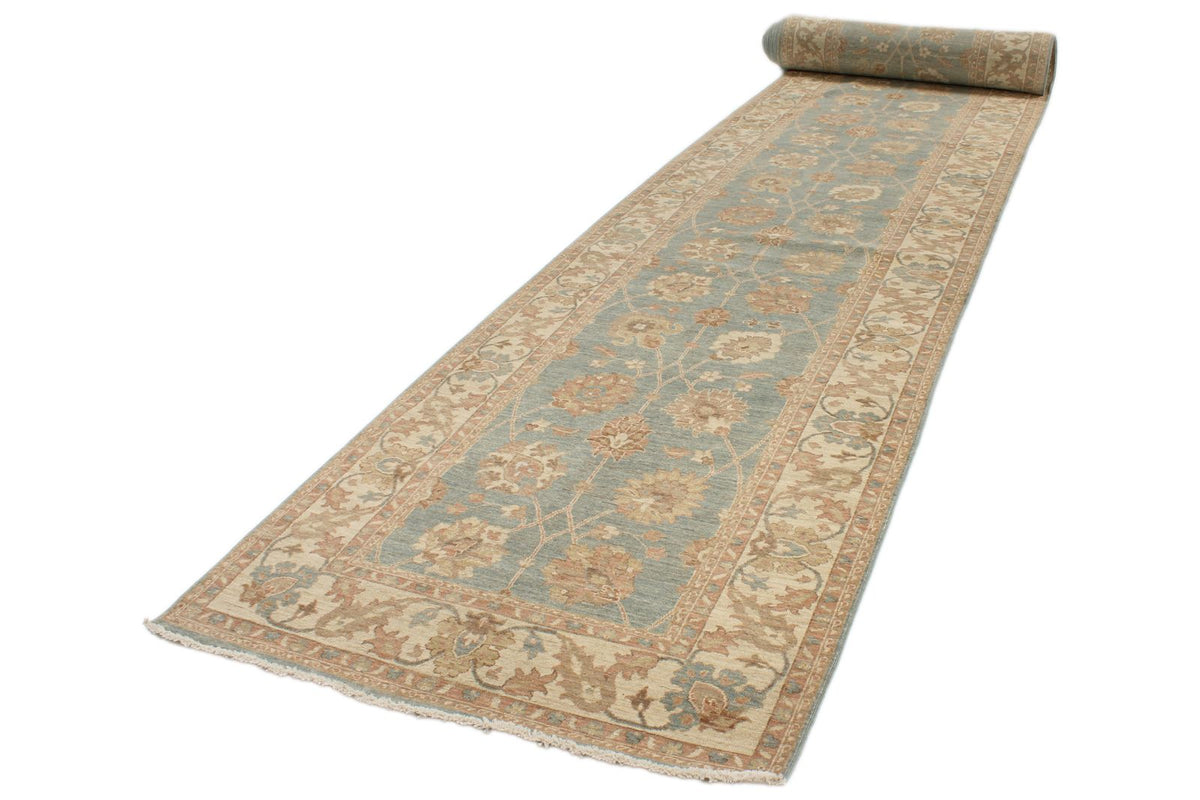 4x41 Blue and Ivory Turkish Oushak Runner